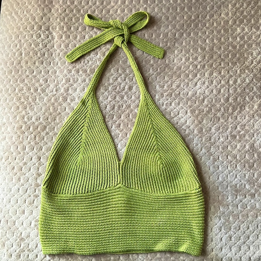 green crotchet halter top